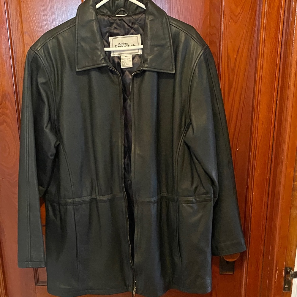Black leather Trench Coat.